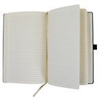 Purple notebook with pillar design and 'UCL200' branding and logo, open with lined pages