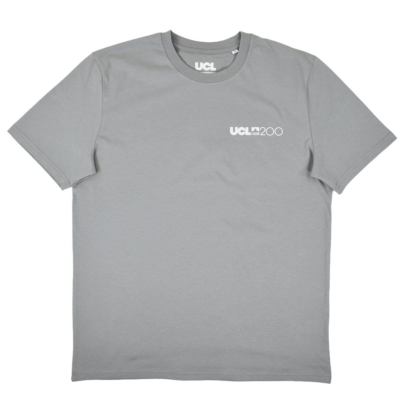 Gray t-shirt with 'UCL200' logo on chest