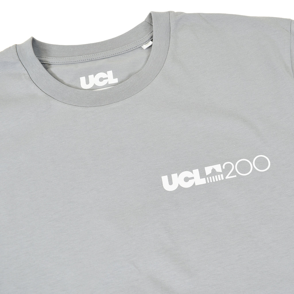 Gray t-shirt with 'UCL200' logo on chest