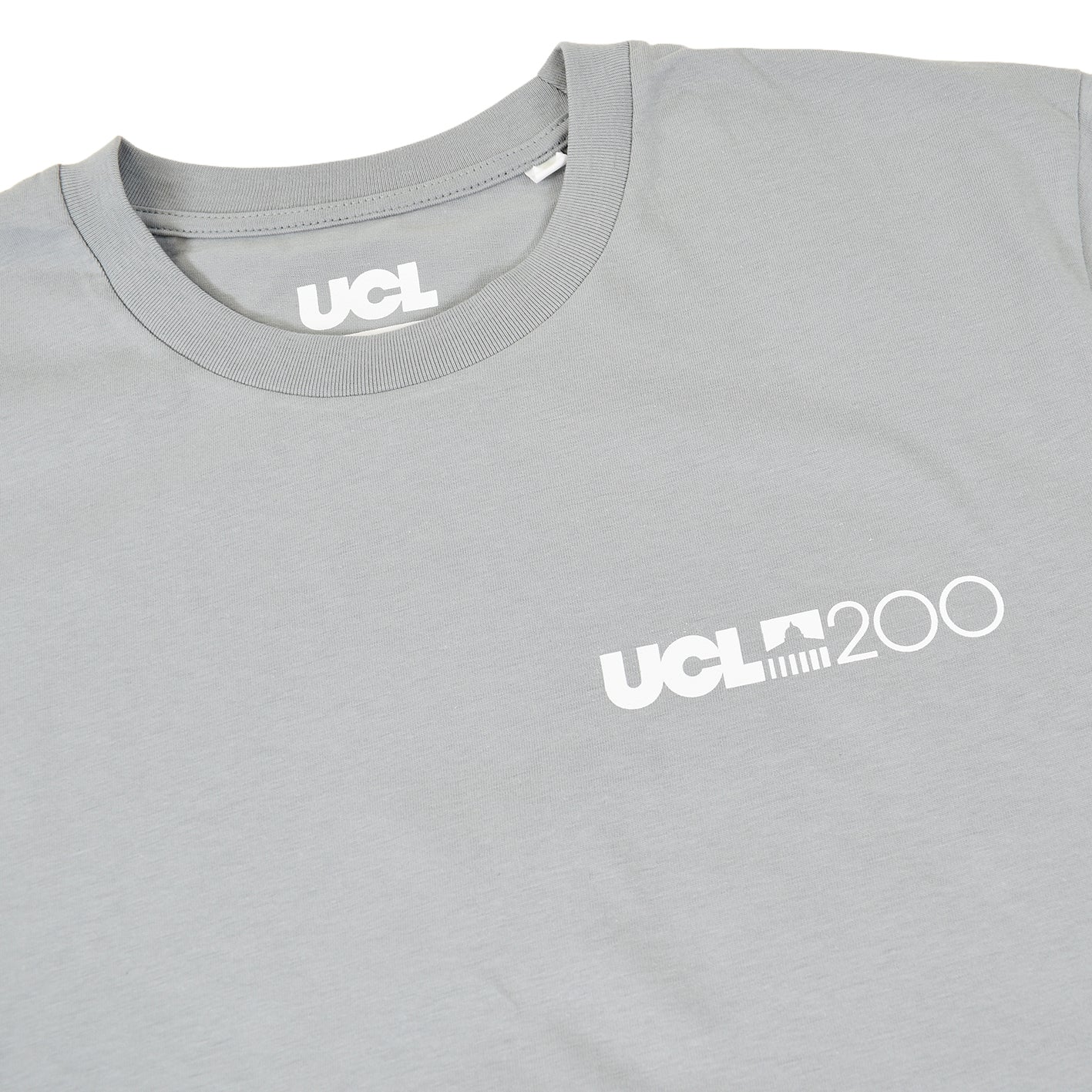 Gray t-shirt with 'UCL200' logo on chest