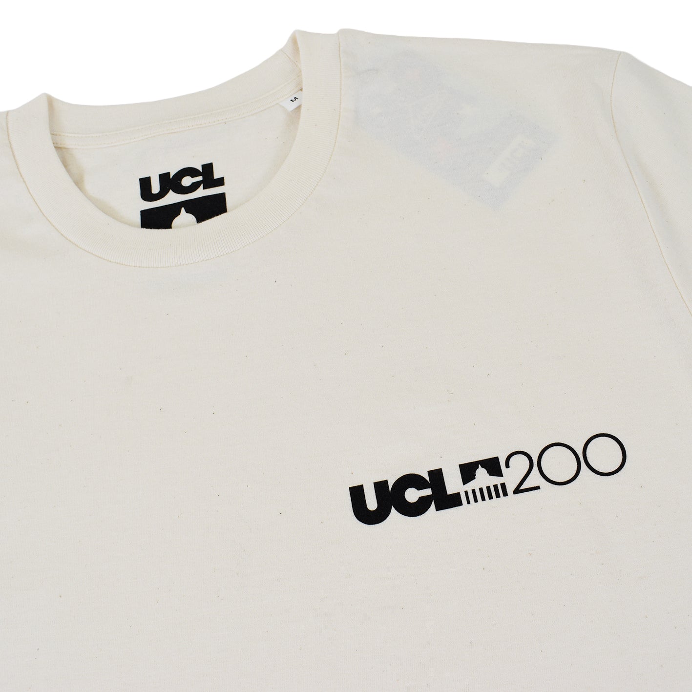 Cream t-shirt with 'UCL200' logo on chest