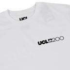 White t-shirt with 'UCL200' logo on chest