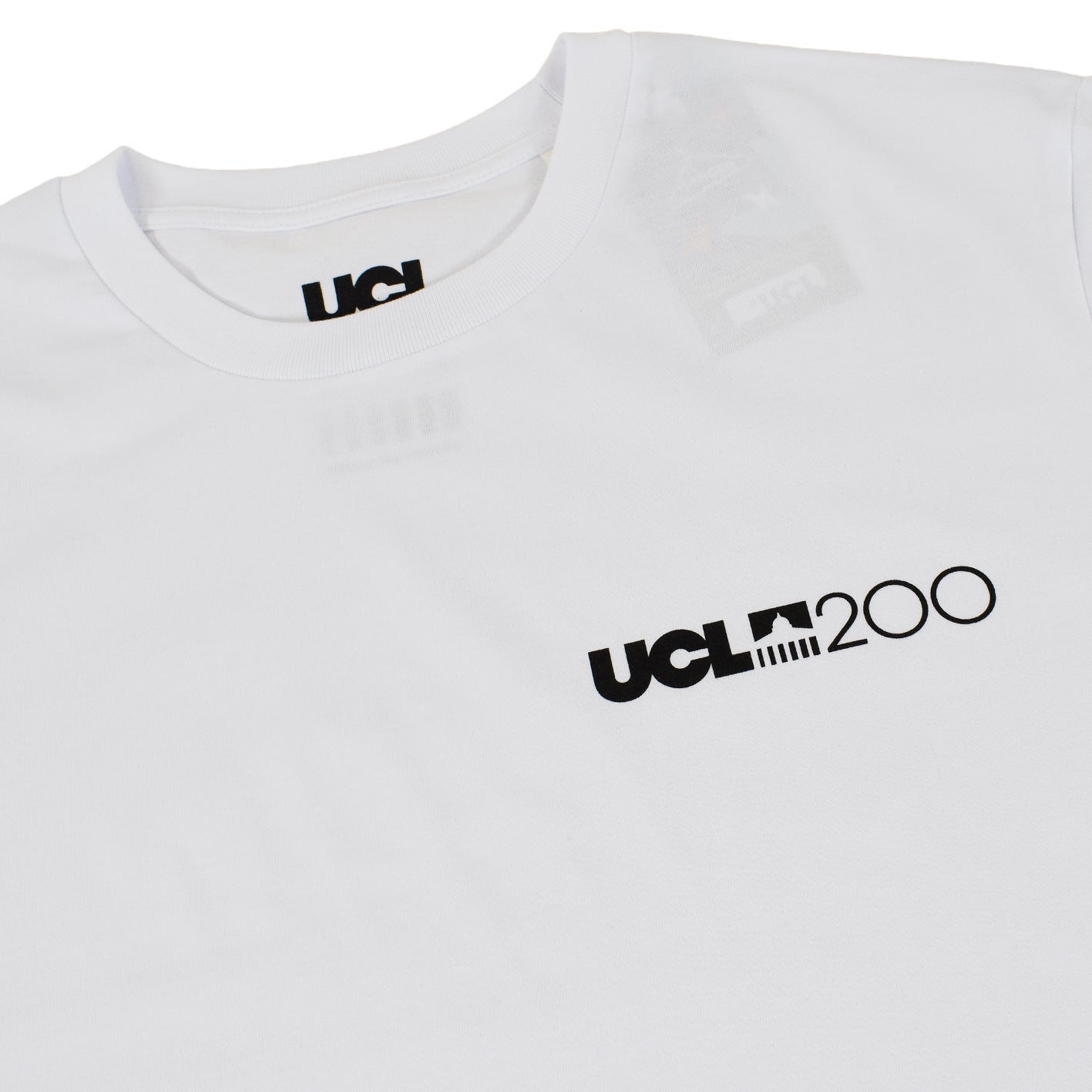 White t-shirt with 'UCL200' logo on chest