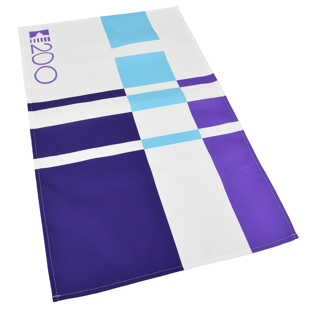 Colorful towel with geometric pattern on a white background