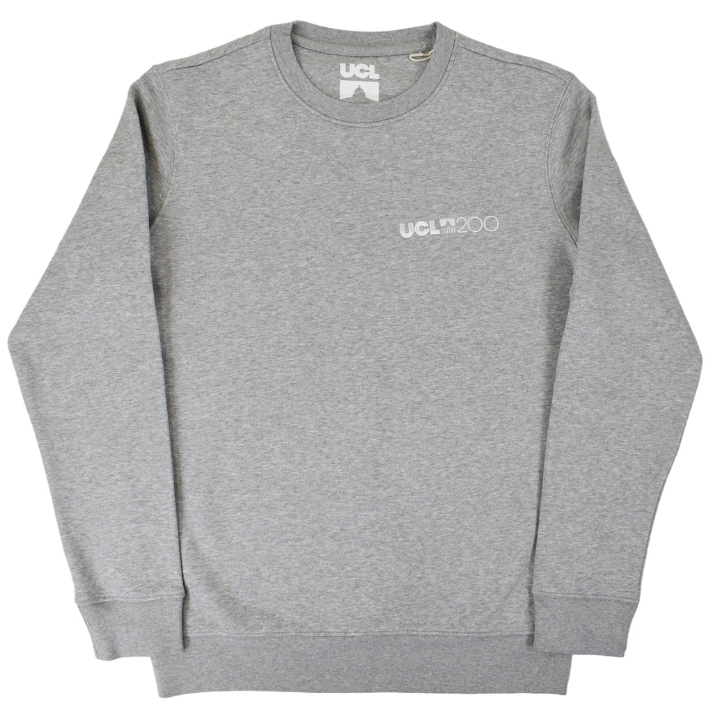 Gray sweatshirt with 'UCL200' logo on chest
