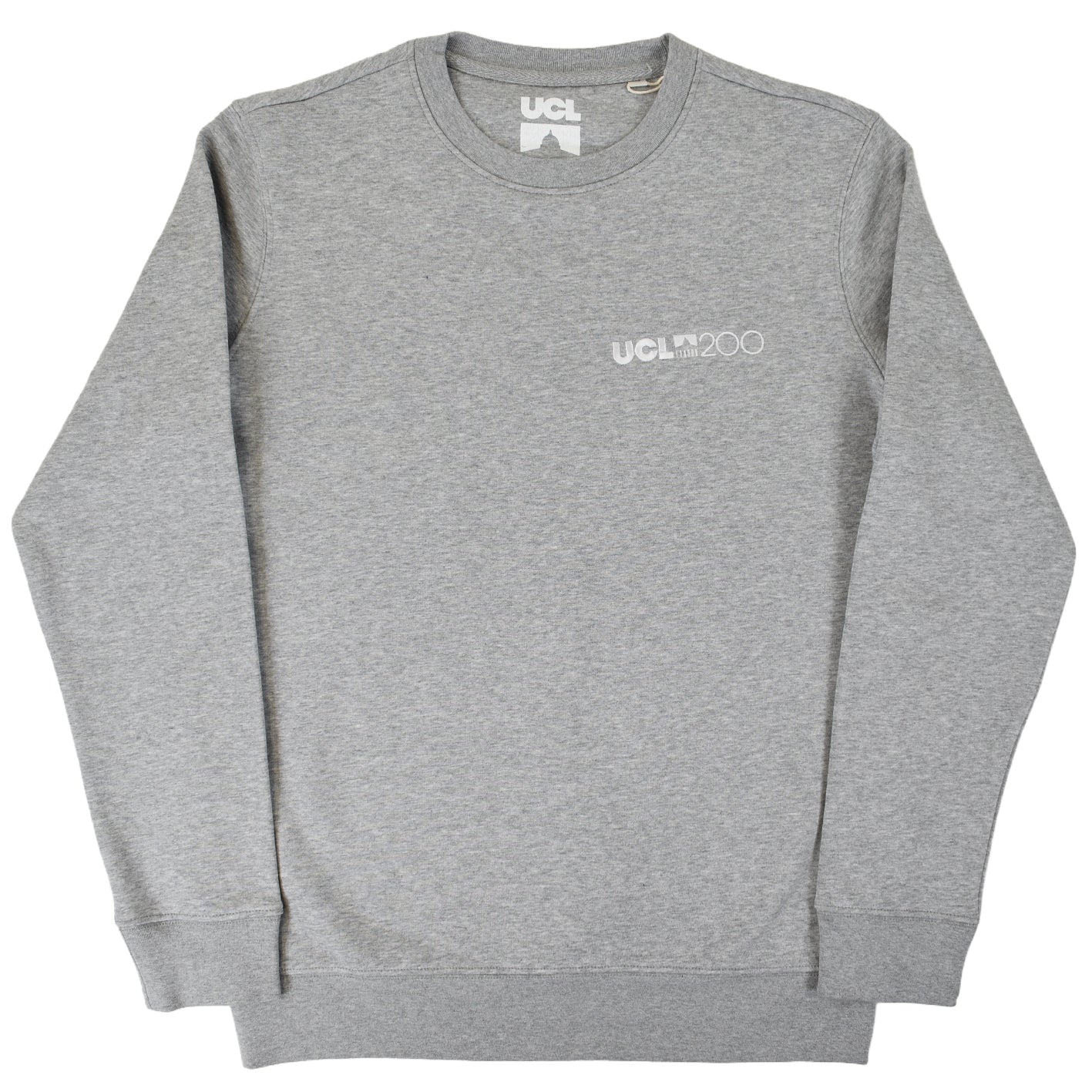 Gray sweatshirt with 'UCL200' logo on chest