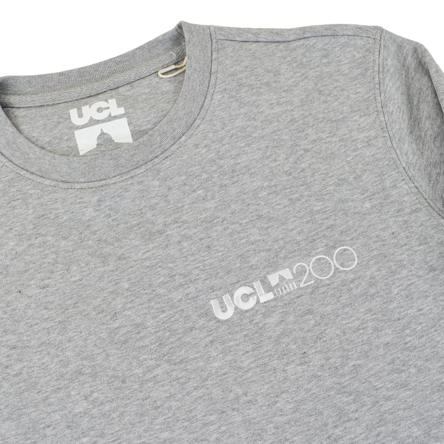 Gray sweatshirt with 'UCL200' logo on chest