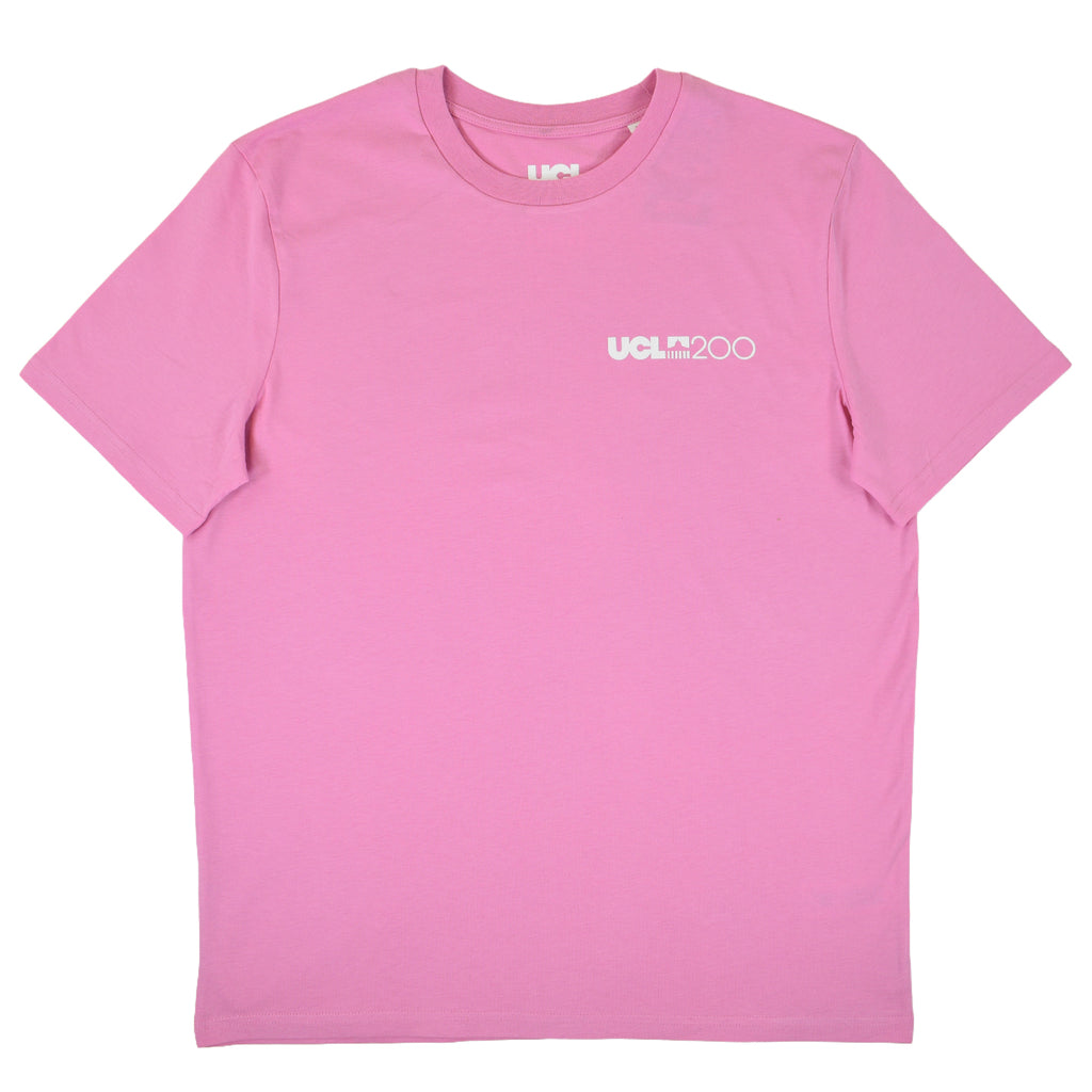 Pink t-shirt with 'UCL200' logo on chest