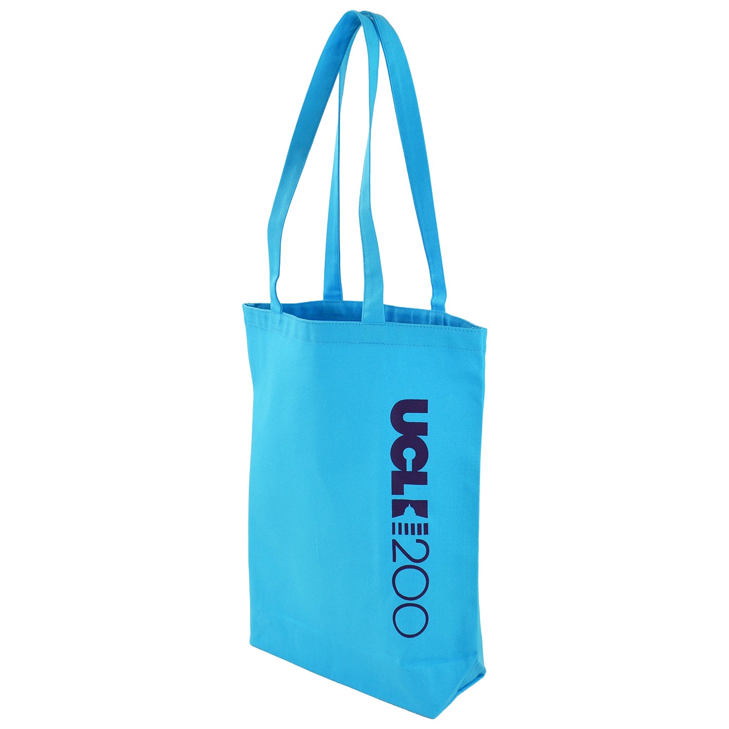 Blue tote bag with 'UCL 200' logo on the right hand size