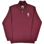 Burgundy quarter zip with UCL 200 logo on chest 