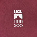 Burgundy quarter zip with close up on UCL 200
